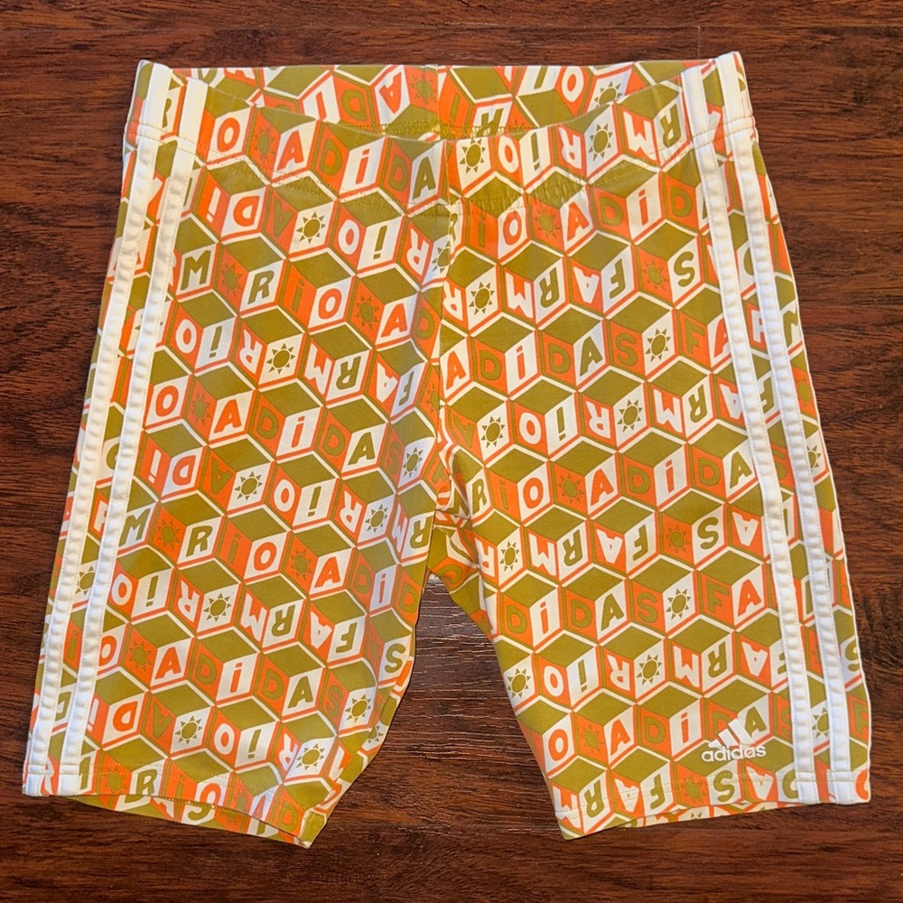 Adidas x Farm Rio Biker Olive Green, Orange, White Shorts (S)